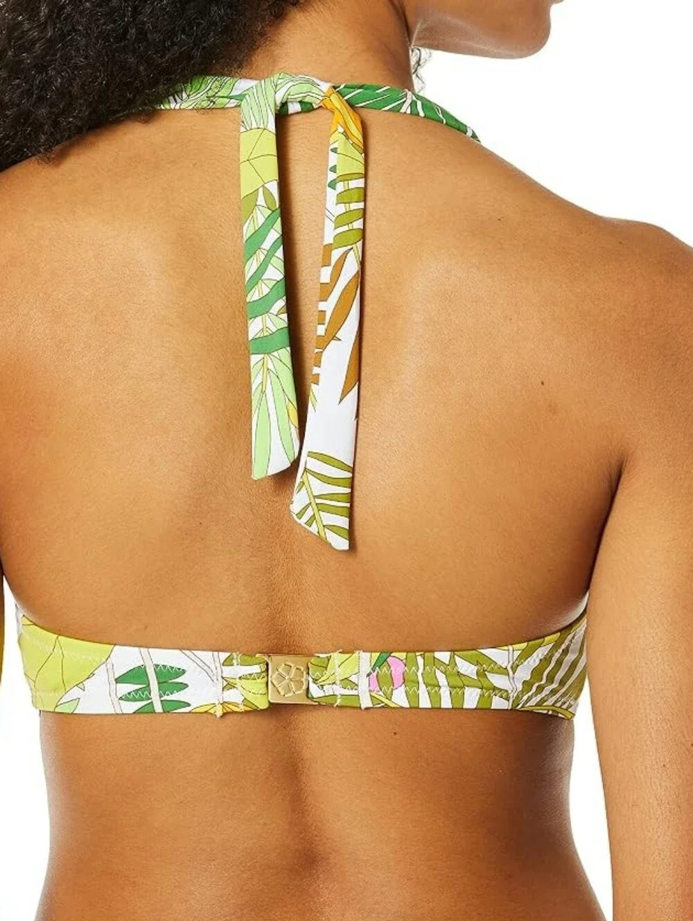 Trina Turk It's Bananas Twist-Front Halter Bikini Top - White & Green Tropical